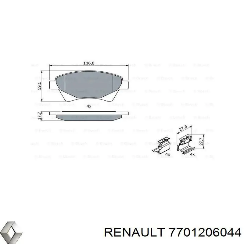 Гальмівні колодки Renault (RVI) 7701206044 ціна, від 19.36 USD