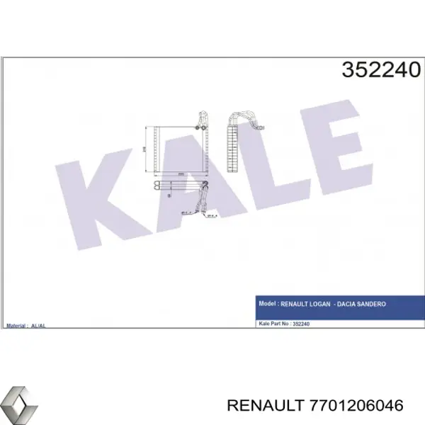Випаровувач кондиціонера Renault (RVI) 7701206046 ціна, від 77.02 USD