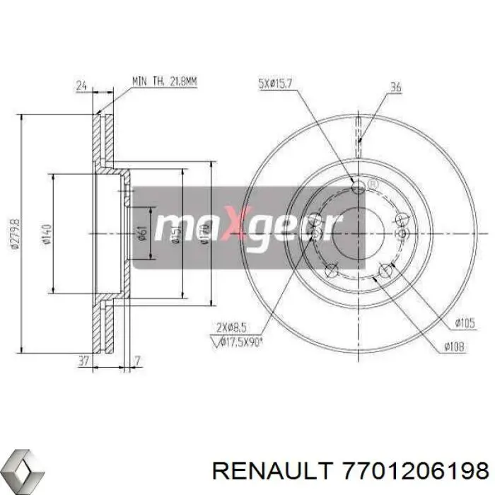 Гальмівні диски передні 7701206198 Renault (RVI)