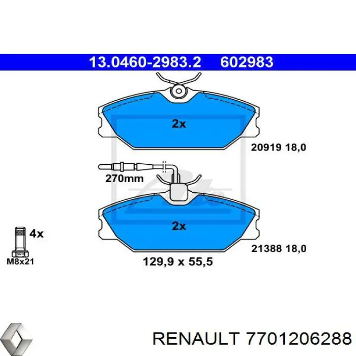 Купити 7701206288 Renault (RVI) Колодки гальмівні передні, дискові