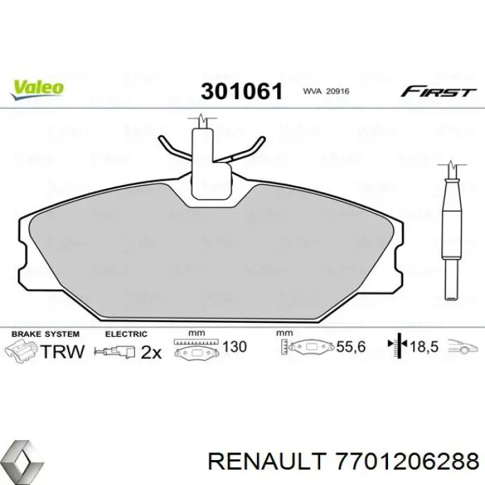 7701206288 Renault (RVI) колодки гальмівні передні, дискові