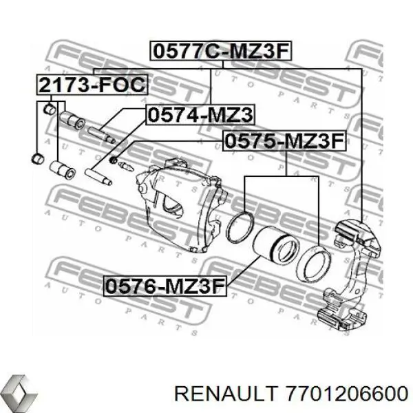 Ремкомплект супорту гальмівного заднього 7701206600 Renault (RVI)