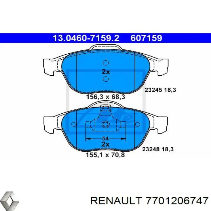Гальмівні колодки Renault (RVI) 7701206747 ціна, від 25.66 USD