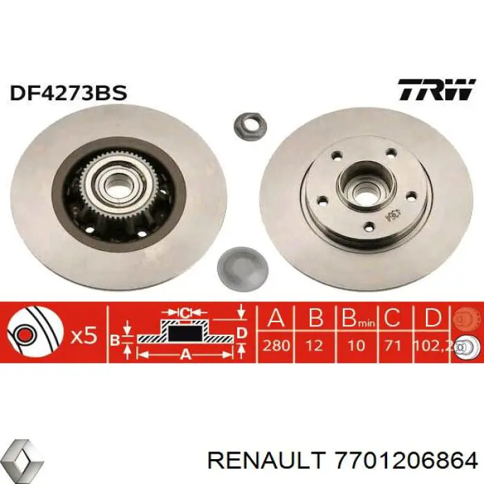 7701206864 Renault (RVI) диск гальмівний задній