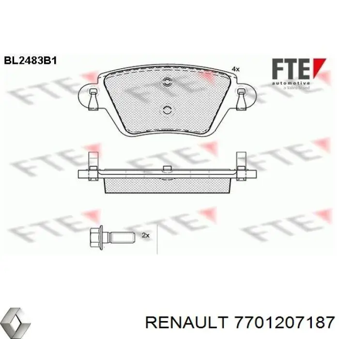 Задні гальмівні колодки 7701207187 Renault (RVI)
