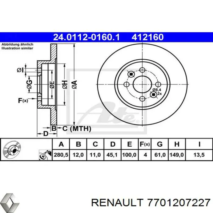 7701207227 Renault (RVI) диск гальмівний задній