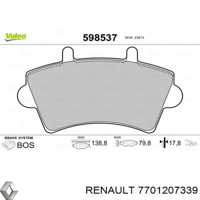 Гальмівні колодки Renault (RVI) 7701207339 ціна, від 19.22 USD