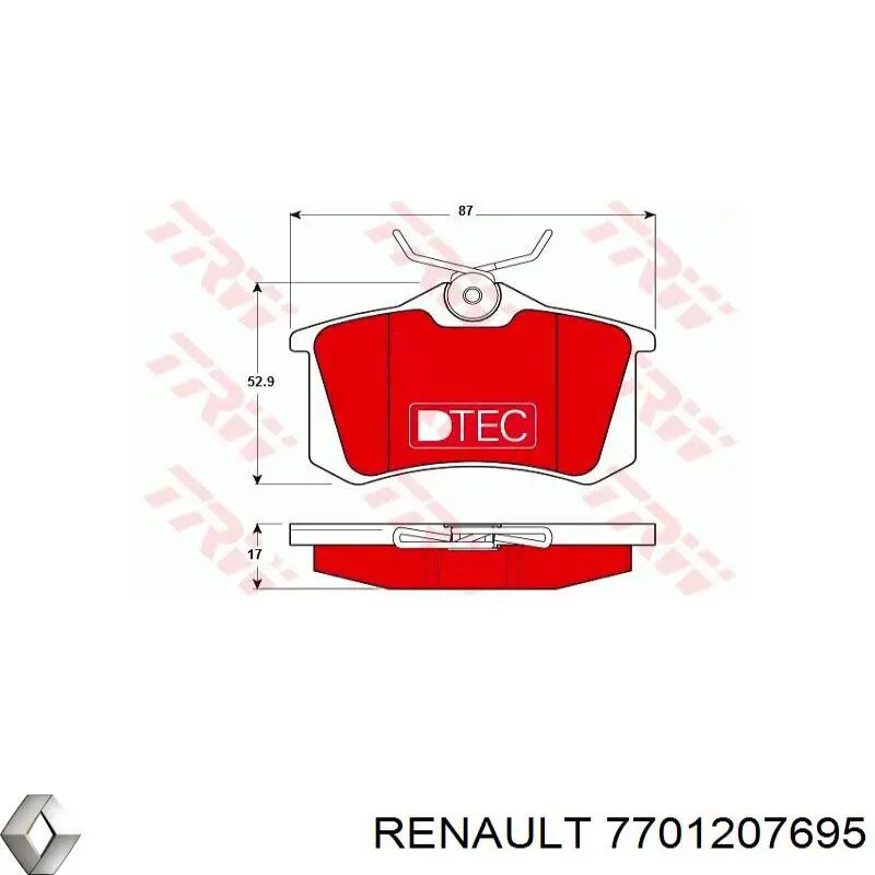 Задні гальмівні колодки 7701207695 Renault (RVI)