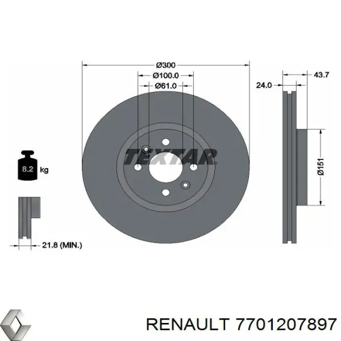 Диск переднього гальма Renault (RVI) 7701207897 ціна, від 50.47 USD