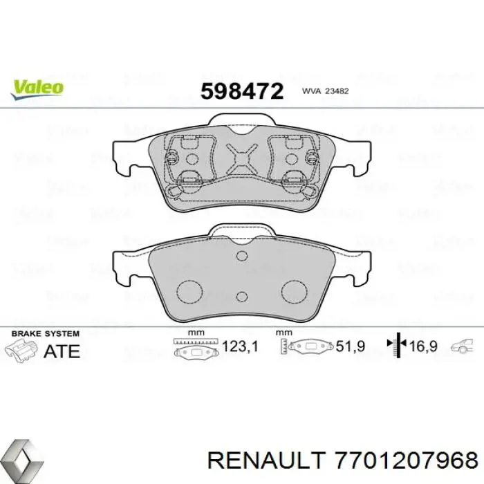 Колодки гальмові задні, дискові 7701207968 Renault (RVI)