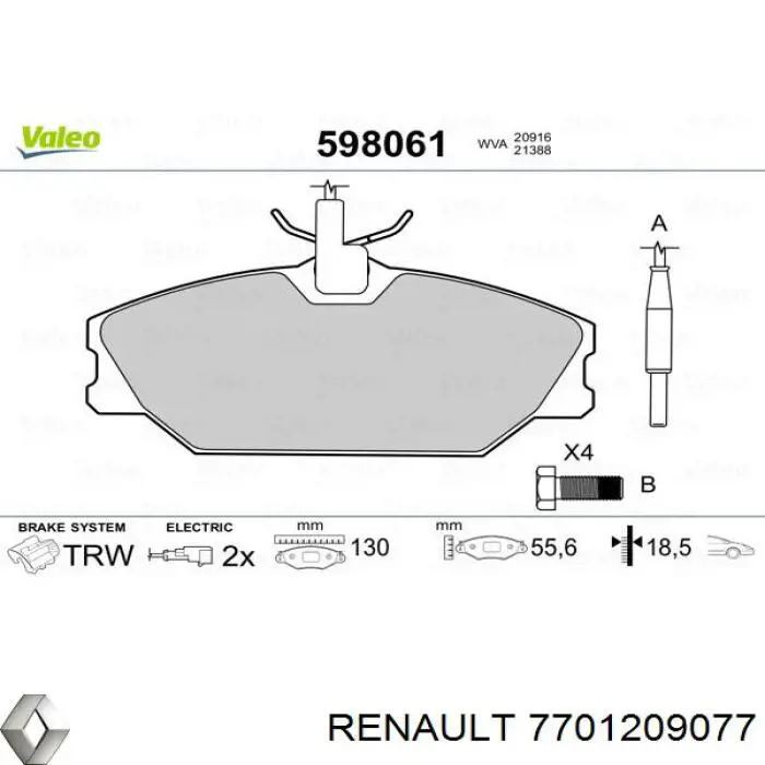 Гальмівні колодки Renault (RVI) 7701209077 ціна, від 20.32 USD