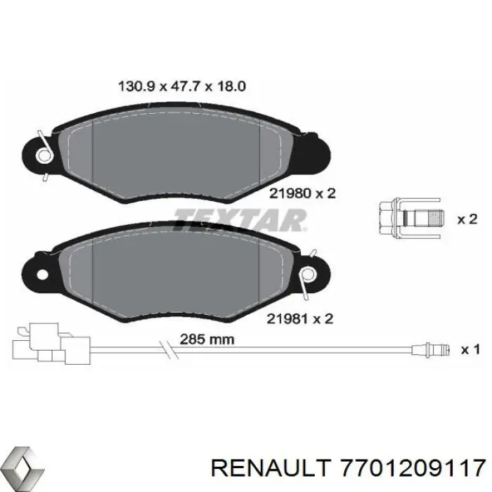 Гальмівні колодки Renault (RVI) 7701209117 ціна, від 18.42 USD