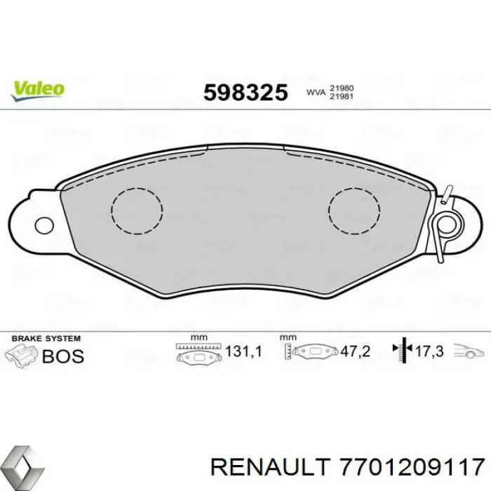 Купити 7701209117 Renault (RVI) Колодки гальмівні передні, дискові