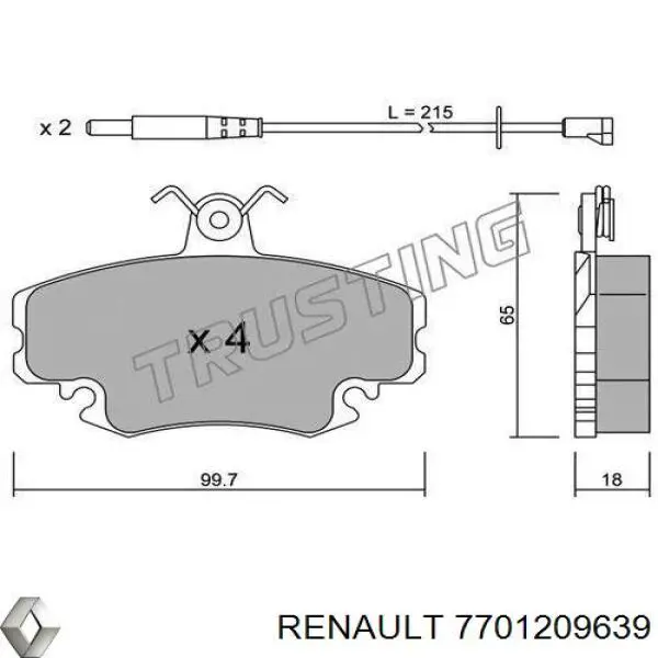 Тормозні колодки Renault (RVI) 7701209639