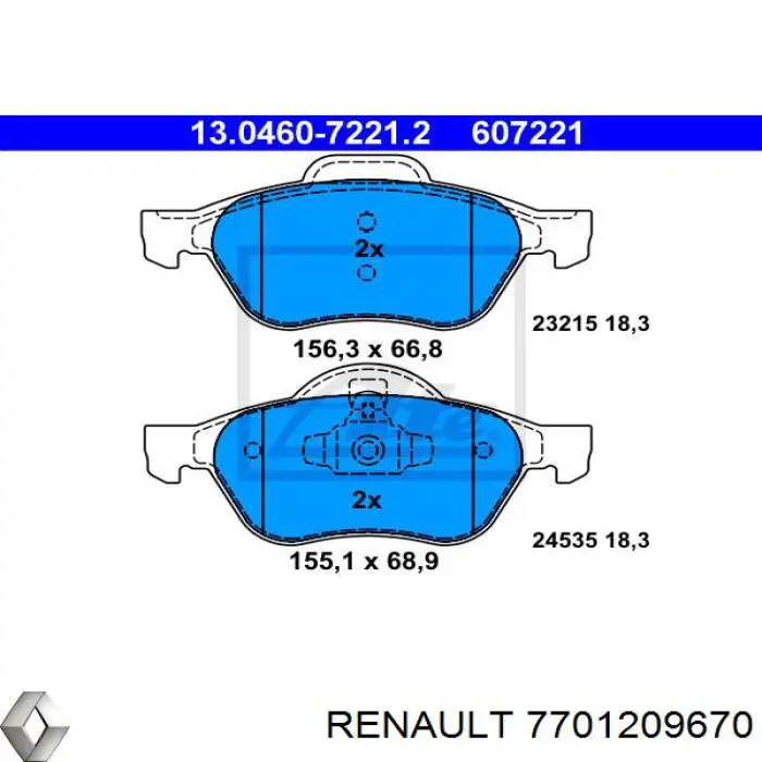 7701209670 Renault (RVI) колодки гальмівні передні, дискові