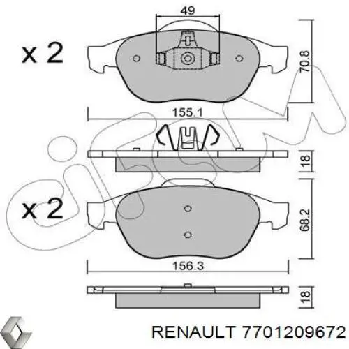 Гальмівні колодки Renault (RVI) 7701209672 ціна, від 26.61 USD