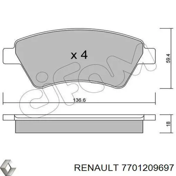 Гальмівні колодки Renault (RVI) 7701209697 ціна, від 19.73 USD