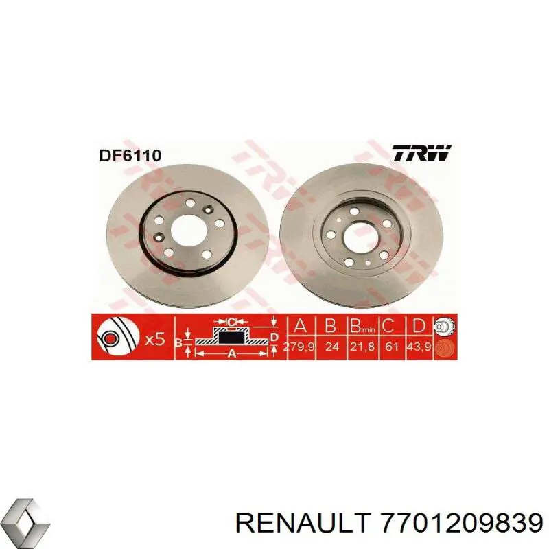 Диск переднього гальма Renault (RVI) 7701209839 ціна, від 40.33 USD