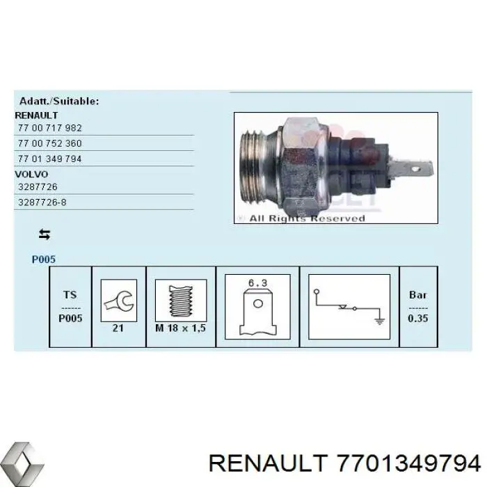 Датчик тиску масла 7701349794 Renault (RVI)