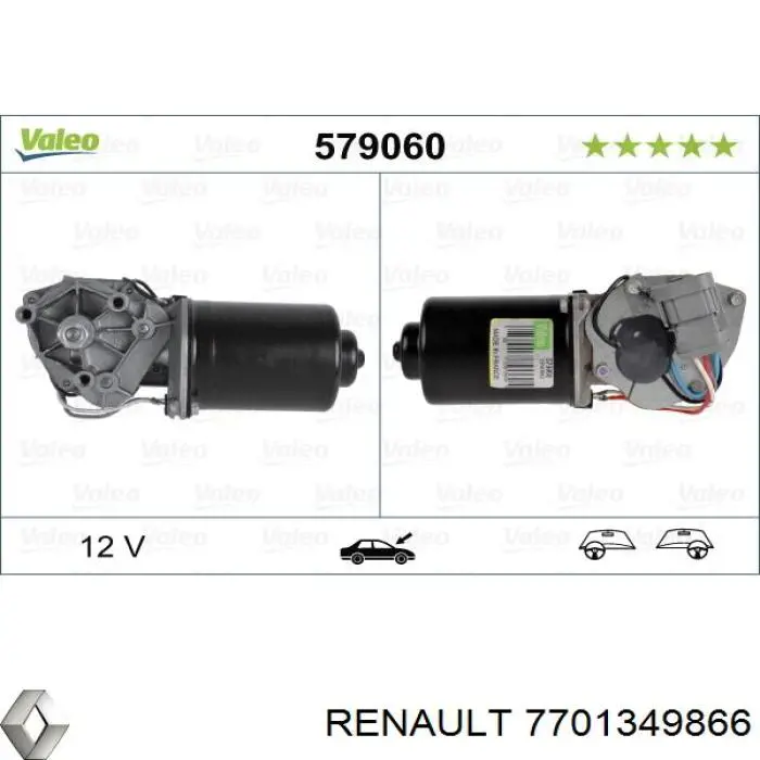 7701349866 Renault (RVI) Мотор склоочисника скла (трапеції)