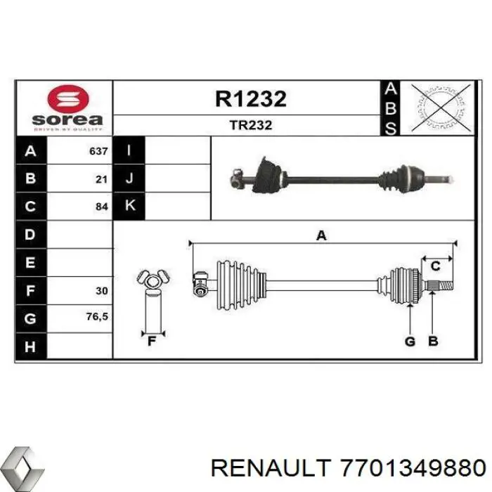 Піввісь (привід) передня, ліва 7701349880 Renault (RVI)