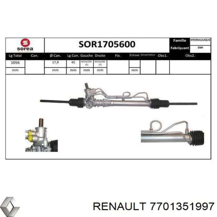 7701351997 Renault (RVI) Рейковий рульовий механізм