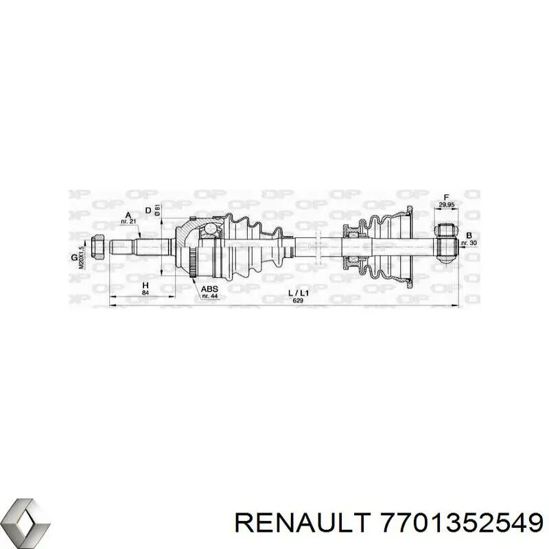 Піввісь (привід) передня, ліва 7701352549 Renault (RVI)