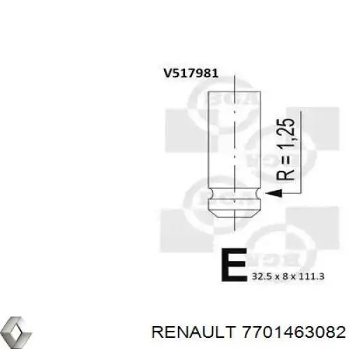 Клапан випускний 7701463082 Renault (RVI)