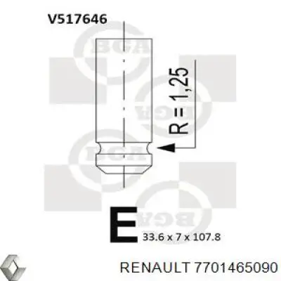 Клапан випускний Renault 19 2 (B53, C53) (Рено 19)