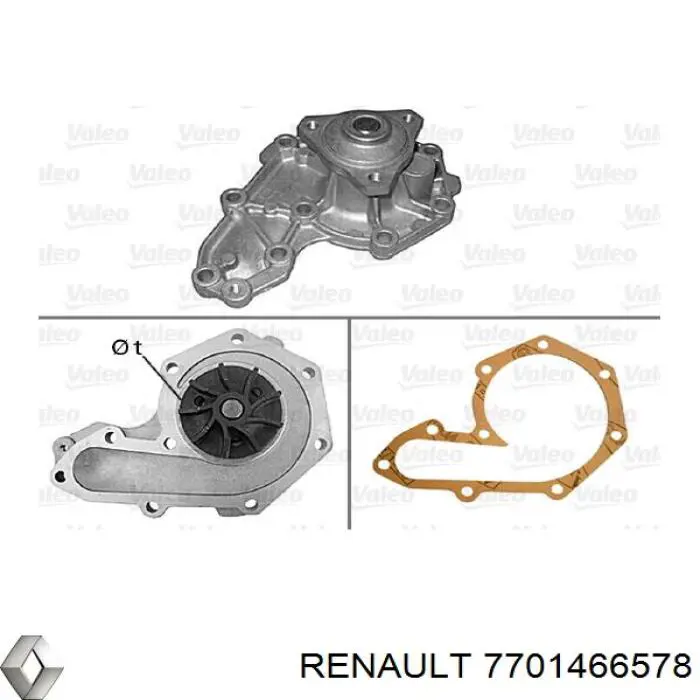 Помпа охолодження Renault (RVI) 7701466578 ціна, від 23.75 USD