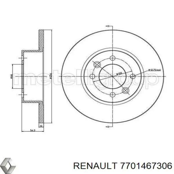7701467306 Renault (RVI) диск гальмівний задній