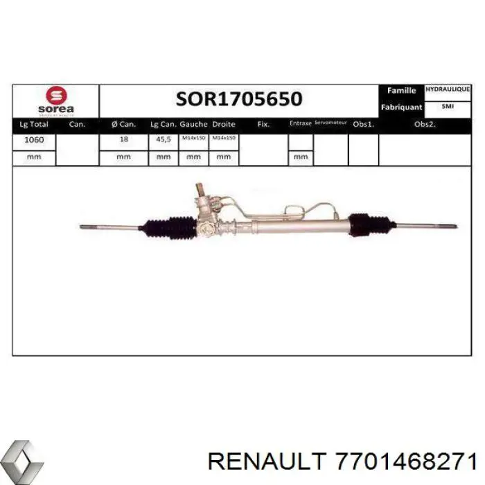 Рейка рульова 7701468271 Renault (RVI)