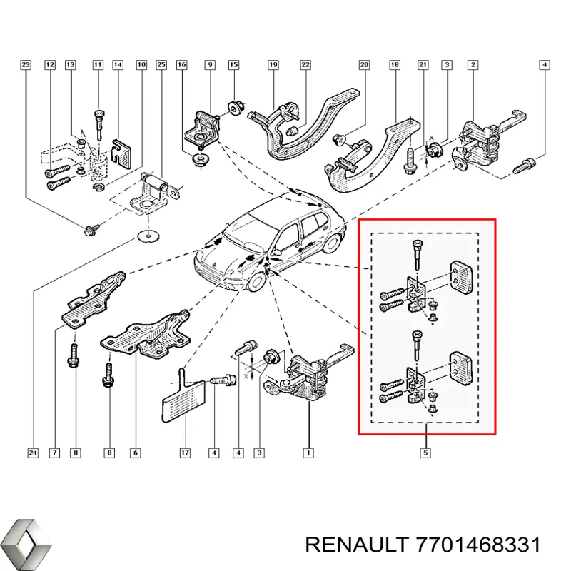 Навіски (передніх) дверей Renault (RVI) 7701468331 ціна, від 15.20 USD