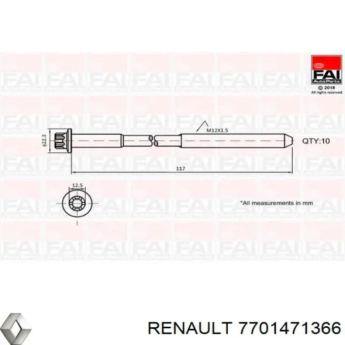 Болт головки блока циліндрів, ГБЦ Renault (RVI) 110565532R ціна, від 23.98 USD