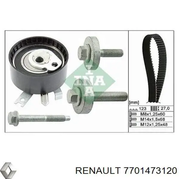 Комплект ГРМ Renault (RVI) 7701473120 ціна, від 50.49 USD