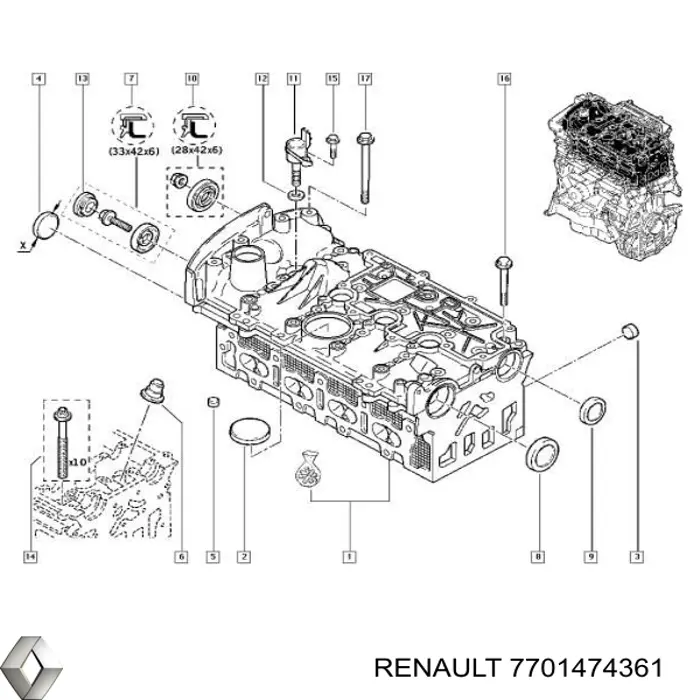 7701474361 Renault (RVI) головка блока циліндрів (гбц)