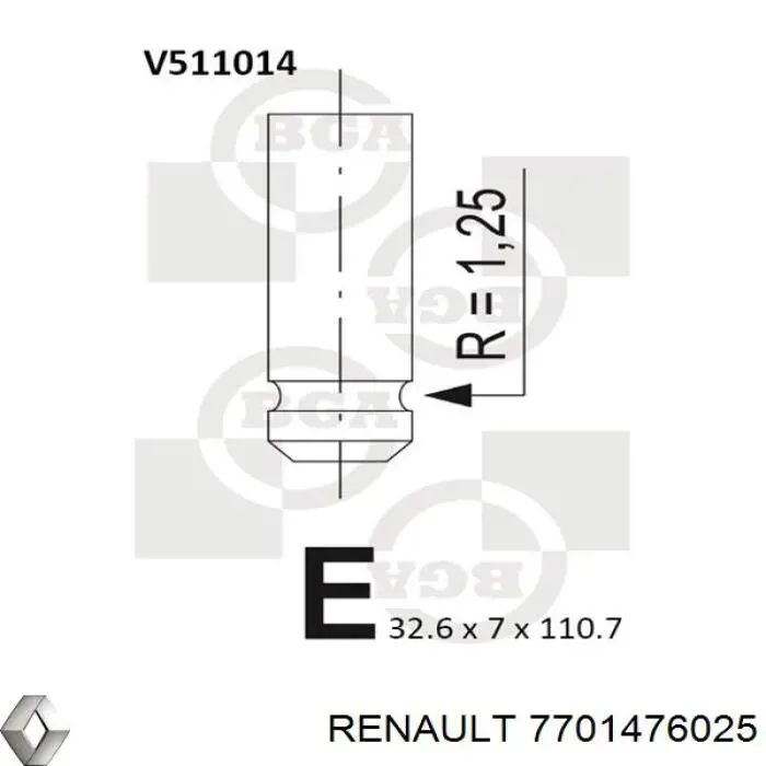 Клапан випускний 7701471703 Renault (RVI)