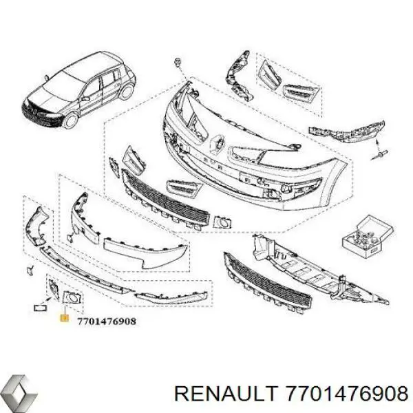 Заглушка / решітка протитуманних фар бампера переднього Renault (RVI) 7701476908 ціна, від 13.64 USD