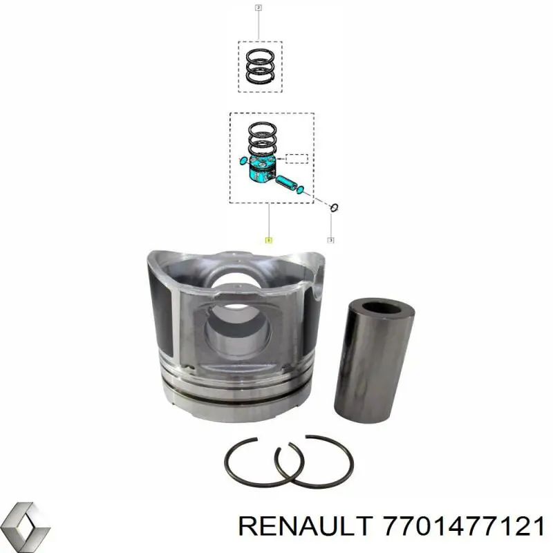 Купити 7701477121 Renault (RVI) Поршень в комплекті на 1 циліндр, 2-й ремонт (+0,50)