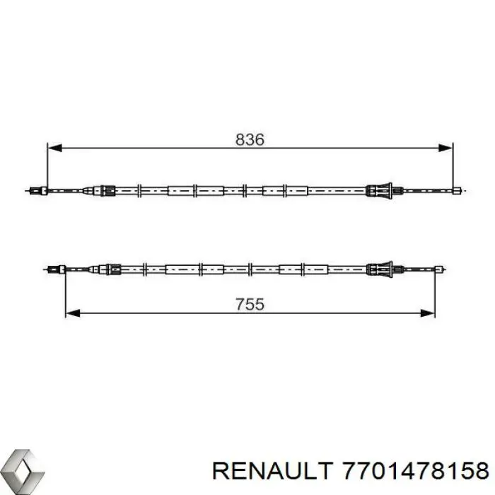 Трос ручного гальма задній, правий/лівий Renault (RVI) 7701478158 ціна, від 48.41 USD