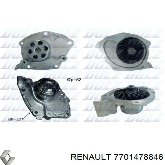 7701478846 Renault (RVI) помпа водяна, (насос охолодження)