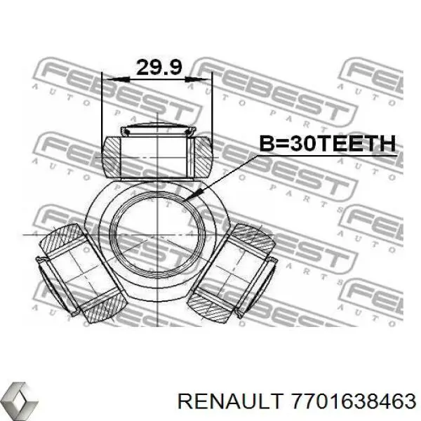 7701638463 Renault (RVI) шрус внутрішній, тришиб/трипод/тріпоід