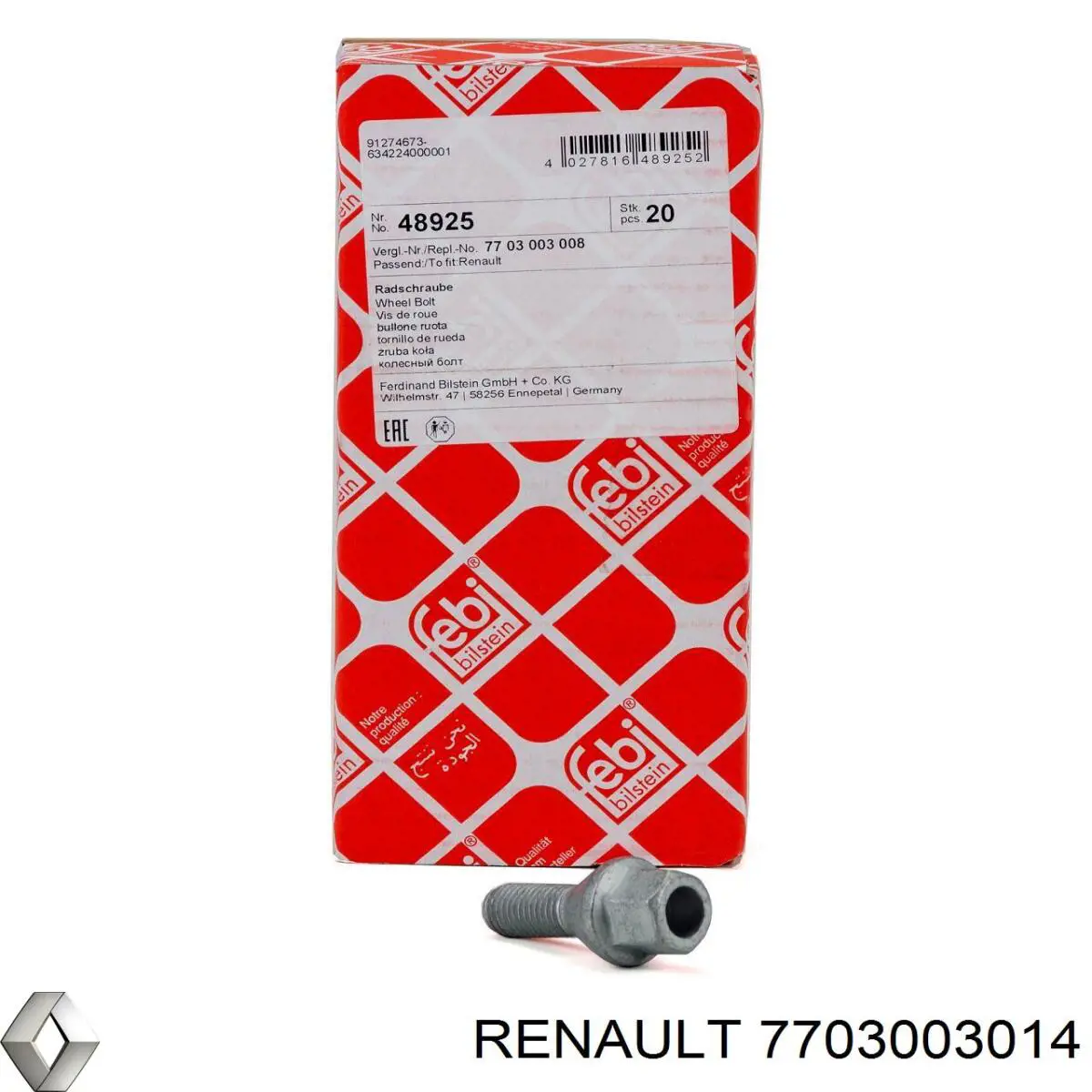 Колісний болт Renault (RVI) 7703003014 ціна, від 2.32 USD