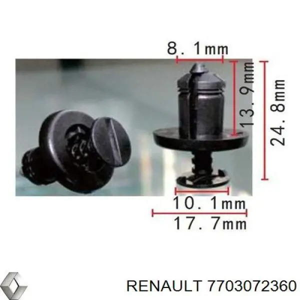 7703072360 Renault (RVI) пістон (кліп кріплення решітки радіатора охолодження)