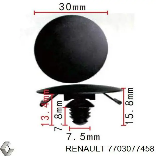 Пістон (кліп) кріплення підкрилки переднього крила 7703077458 Renault (RVI)