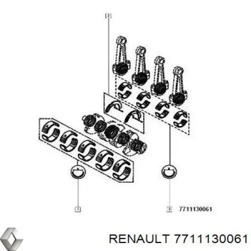 7711130061 Renault (RVI) вкладиші колінвала, шатунні, комплект, стандарт (std)