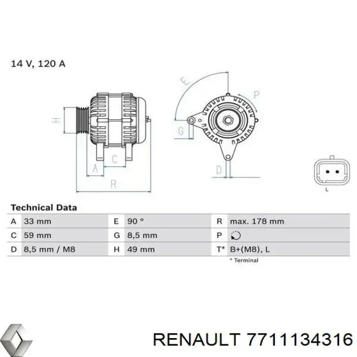 Генератор Renault (RVI) 7711134316 ціна, від 127.40 USD