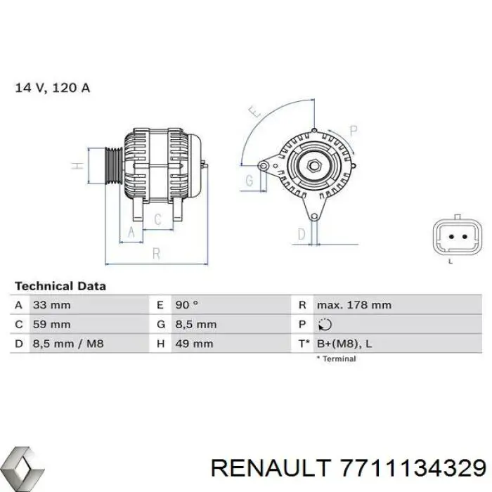 Генератор Renault (RVI) 7711134329 ціна, від 132.49 USD