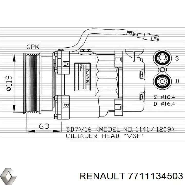 Компресор кондиціонера 7711134503 Renault (RVI)