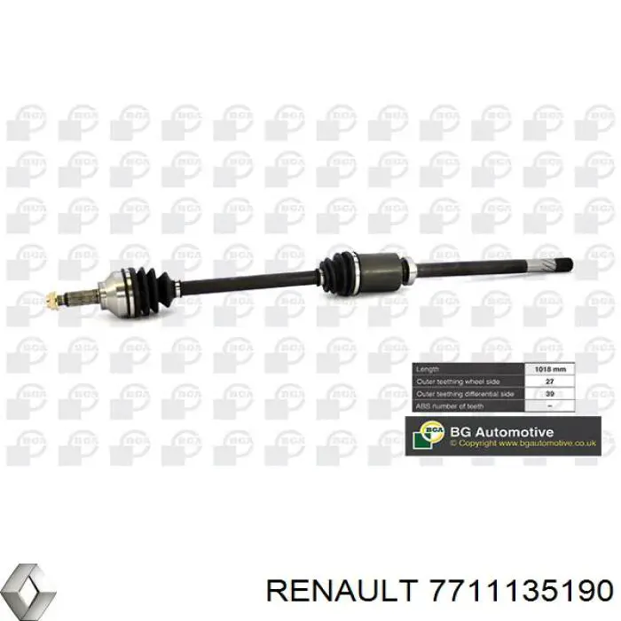 Піввісь передня, права Renault (RVI) 7711135190 ціна, від 116.74 USD